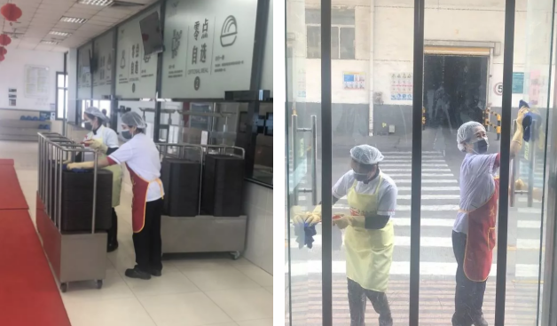 （疫情宣傳教育培訓中）（錯峰就餐 分散式就餐） （傾力出擊，全面消毒）
